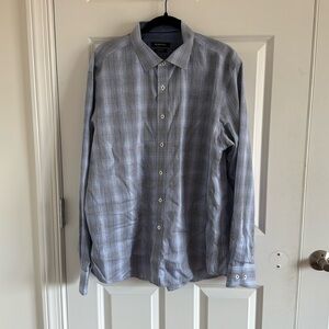 Bugatchi Blue and Black Checkered Button Down Shaped Fit Shirt 100% cotton
